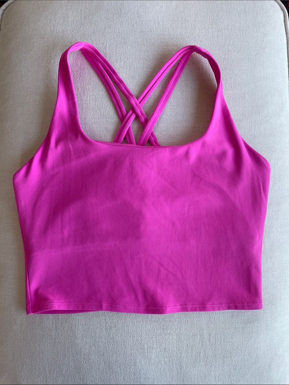 CRZ Yoga Women's Hot Pink Strappy Cropped Sports Bra Top, Medium